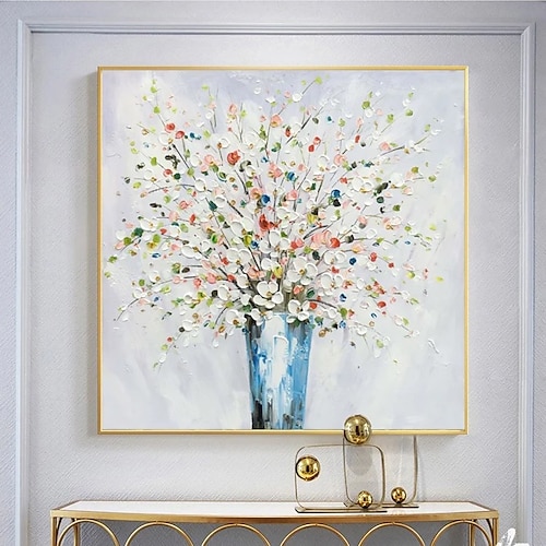 Handgefertigtes Ölgemälde auf Leinwand, Wandkunst, Dekoration, abstrakte Blumenmalerei, bunte Blumen für Wohnkultur, gerollt, rahmenlos, ungedehnt Image