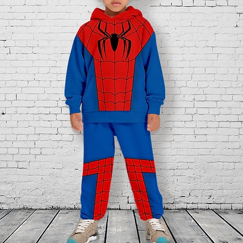Jungen 3D SPIDER Set aus Kapuzenpullover und Jogginghose Set Langarm 3d Drucken Herbst Winter Aktiv Modisch Cool kinderkleidung 3-12 Jahre Outdoor Urlaub Strasse Regular Fit Image