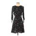 Bebop Casual Dress - A-Line Crew Neck 3/4 sleeves: Black Floral Dresses - Women's Size Small