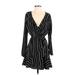 Express Casual Dress - Wrap V Neck Long sleeves: Black Stripes Dresses - Women's Size Small