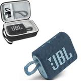 Restored JBL Go 3 Portable Waterproof Wireless Bluetooth Speaker Bundle with Premium Carry Case (Blue) [Refurbished]