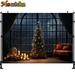 Christmas Window Snowy Night Backdrops Xmas Tree Portrait Photos Photography Background Candles Gift Boxes Decor