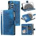 Dteck Zipper Wallet Case for Samsung Galaxy A15 5G Magnetic Durable PU Leather Flower Embossed Case Zipper Card Holder Wallet Kickstand Cover with Detachable Shoulder Strap/Wrist Strap Blue