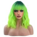 perruques vertes ombrées pour femmes 14 pouces perruque courte ondulée vert fluo avec frange perruques courtes vert fluorescent pour cosplay party perruques quotidiennes bonnet de perruque inclus