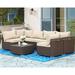 Latitude Run® Theriot 7 Piece Sectional Seating Group w/ Cushions Synthetic Wicker/All - Weather Wicker/Metal/Wicker/Rattan in Brown | Outdoor Furniture | Wayfair