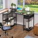 17 Stories Katalina 48.4"Reversible L-Shaped Desk w/ LED w/ Power Outlets & Shelves Wood/Metal in Black | 30 H x 48.4 W x 31.5 D in | Wayfair