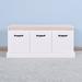 Winston Porter Wooden Entryway Shoe Cabinet Storage Bench w/ Cushion in White | Wayfair 81DED9CAF451484382CEFDB9F3D9DAAC
