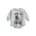 Canrulo Western Baby Boy Girl Clothes Sweatshirt Romper Cow Oversized Bodysuit Fall Winter Clothes Gray Girl 6-9 Months