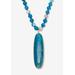 Women's Genuine Blue Agate Cabochon Goldtone Drop Necklace, 34 Inches by PalmBeach Jewelry in Blue