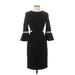 Calvin Klein Casual Dress - Sheath High Neck 3/4 sleeves: Black Solid Dresses - Women's Size 2 Petite
