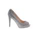 Marc Fisher Heels: Slip-on Platform Party Silver Shoes - Women's Size 9 1/2 - Peep Toe