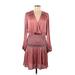 Current Air Casual Dress - Mini V-Neck Long sleeves: Burgundy Solid Dresses - Women's Size Medium