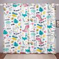 Kids Windows Drapes Cartoon Dinosaur Printed Curtains for Child Boys Girls Unicorn Rainbow Palm Leaf Curtains for Bedroom Living Room Cute Animal Room Decoration,W66*L72