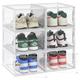 FUNLAX Shoe Storage Boxes, Stackable and Sturdy Plastic Shoe Cabinet for Hallway, Living Room, Bedroom, Transparent (34 x 27 x 19 cm/Each Cube)