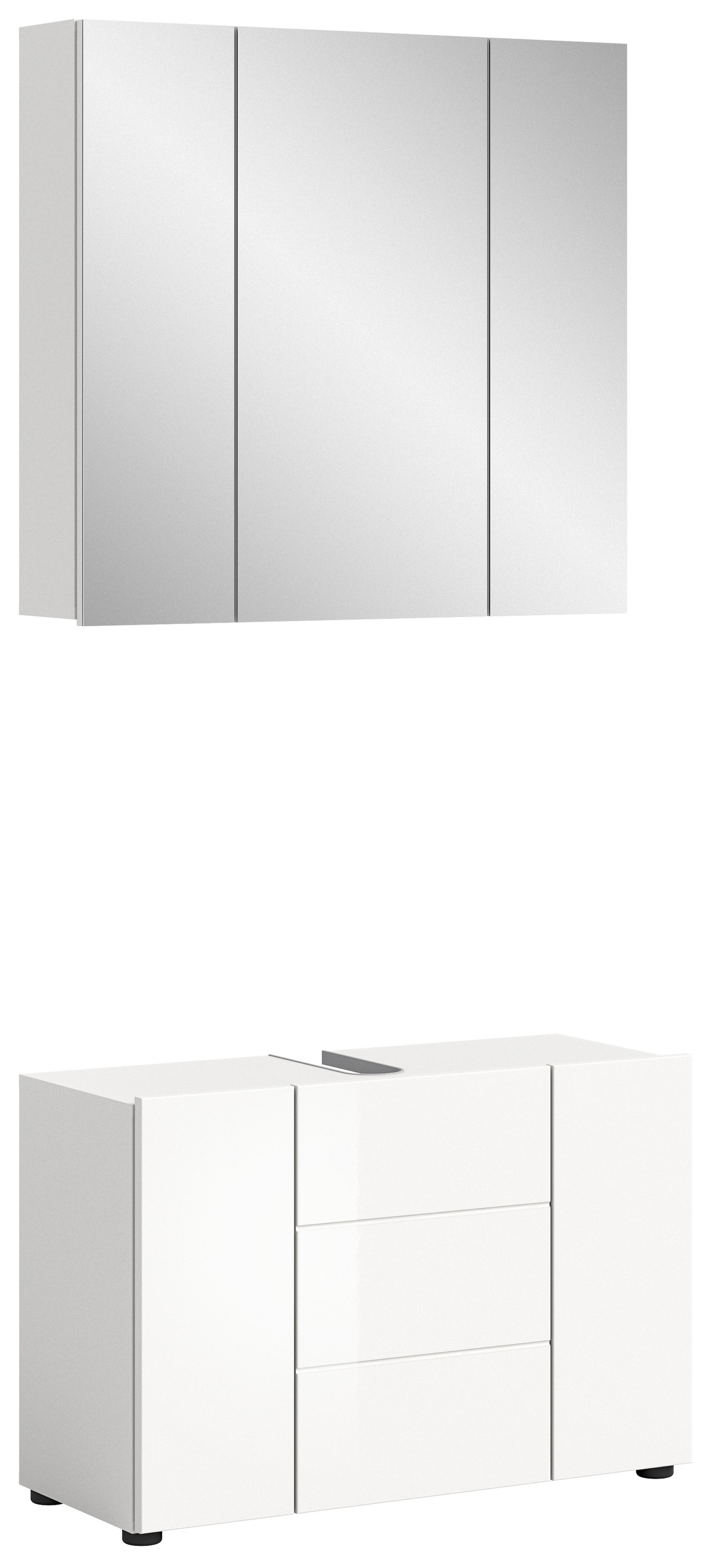 Badmöbel-Set WELLTIME "BIEL, TOPSELLER, 2 teilig, inkl. Beleuchtung, MDF Front, Rillenoptik", weiß, B:82cm H:190cm T:34cm, Holzwerkstoff, Kastenmöbel-Sets, Badmöbel-Set, Badmöbel, Kombination, Kombi, Badezimmer, Badkombination, Badschrank