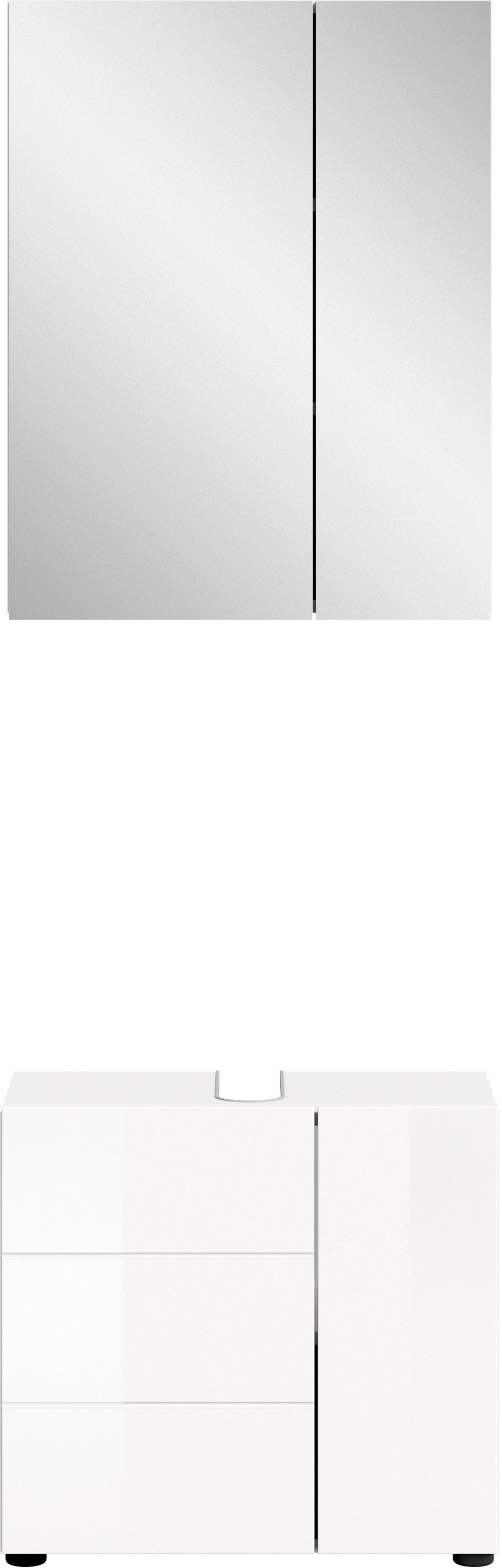 Badmöbel-Set WELLTIME "BIEL, TOPSELLER, 2 teilig, hochwertige MDF Front, Rillenoptik", weiß, B:60cm H:190cm T:34cm, Holzwerkstoff, Kastenmöbel-Sets, Badmöbel-Set, Badmöbel, Kombination, Kombi, Badezimmer, Badkombination, Badschrank