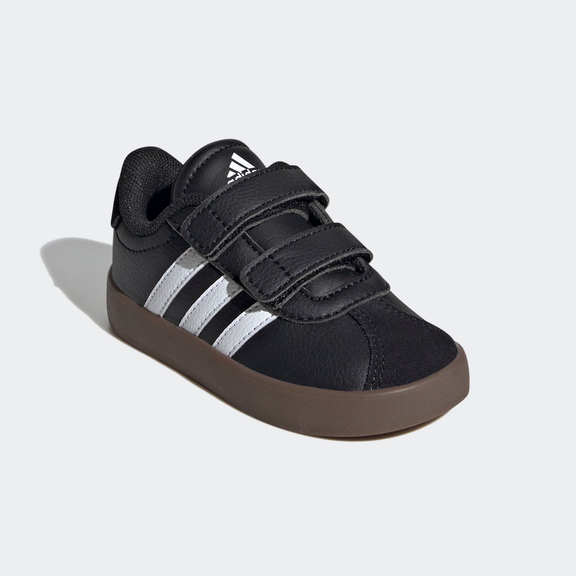 Klettschuh ADIDAS SPORTSWEAR "VL COURT 3.0 KIDS", Gr. 23, schwarz-weiß (cschwarz, ftwwht, cschwarz), Leder, Synthetik, Sportlich, Schuhe, inspiriert vom Design des adidas samba Image