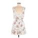 American Eagle Outfitters Casual Dress - Mini V-Neck Sleeveless: White Print Dresses - Women's Size Medium
