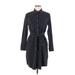 Lands' End Casual Dress - Shirtdress High Neck Long sleeves: Black Print Dresses - Women's Size Medium