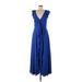 Fame And Partners Cocktail Dress - Wrap Plunge Sleeveless: Blue Print Dresses - Women's Size 6