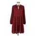 Ann Taylor LOFT Cocktail Dress - A-Line Tie Neck 3/4 sleeves: Red Print Dresses - Women's Size Medium