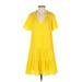 J.Crew Casual Dress - DropWaist V-Neck Short sleeves: Yellow Solid Dresses - Women's Size Small