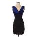 Halston Heritage Cocktail Dress - Party V-Neck Short sleeves: Blue Print Dresses - Women's Size 2