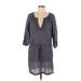 Velvet Casual Dress - Mini V-Neck 3/4 sleeves: Gray Solid Dresses - Women's Size Large