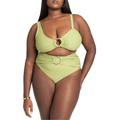 Plus Size Women's Ring Hardware Bikini Bottom by ELOQUII in Sage Green (Size 14)