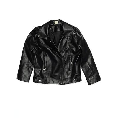 Faux Leather Jacket: Black Solid Clothing - Kids Girl's Size 140