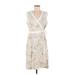 Tommy Hilfiger Casual Dress - Wrap V Neck Sleeveless: Ivory Print Dresses - Women's Size 10