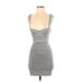 Forever 21 Cocktail Dress - Mini Plunge Sleeveless: Gray Print Dresses - Women's Size Small