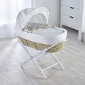 Kinder Valley White Waffle Palm Moses Basket with Folding Stand White, Adjustable Hood, Fibre Mattress & Padded Liner