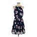 Blue Rain Casual Dress - Mini Keyhole Sleeveless: Blue Floral Dresses - Women's Size Small