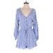 American Eagle Outfitters Romper V-Neck 3/4 sleeves: Blue Solid Rompers - Women's Size Small