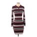 No Boundaries Casual Dress - Sweater Dress: Burgundy Stripes Dresses - Women's Size Medium