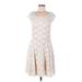 Maeve Cocktail Dress - A-Line Scoop Neck Short sleeves: Ivory Print Dresses - Women's Size Medium