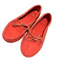 J. Crew Shoes | J Crew Red Moccasins Size 9 Suede Leather Upper, Synthetic Sole | Color: Red | Size: 9