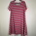 Lularoe Dresses | Lularoe Dress Women’s Xl Pink Striped Short Sleeves T-Shirt Swing Dress | Color: Pink | Size: Xl