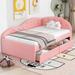 Twin PU Upholstered Tufted Daybed with 2 Drawers and Cloud Shaped Guardrail, Wood Sofa Bed Frame for Bedroom, Livingroom, Pink