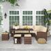 7 Pieces All-Weather Wicker Patio Furniture Sets, Outdoor Dining Sectional Rattan Couch Sofa w/Ottoman Chairs