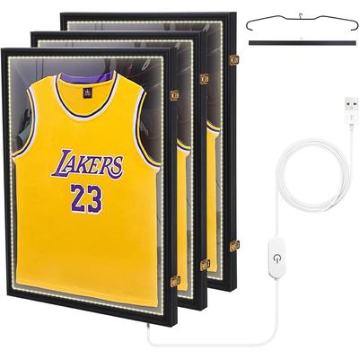 Jersey Frame Display Case with Lights, Jersey Shadow Box Display Case, 98% UV Protection, Valet Pinboard, Acrylic, Basketball
