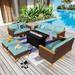 8-Piece Patio Outdoor Wicker Sectional Sofa Furniture Set with Fire Pit Table