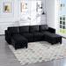 116'' Velvet Sectional Sofa with Storage Side Pocket, 6 Seat Storage Upholstered Sofa with Ottoman for Living Room, Black