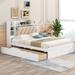 Queen Size Platform Bed with 2 Drawers & Shelves, Solid Wood Storage Bed Frame with Bookcase Headboard for Teens, Adults, White