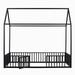Twin Size Metal House Bed with Fence and Door, Black/White