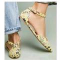 Anthropologie Shoes | Anthropologie Flat D’orsay Shoes Scalloped Edge Floral Pattern Ankle Strap | Color: Yellow | Size: 8