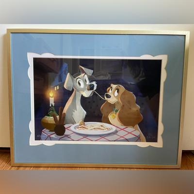Disney Wall Decor | Disney Parks Bill Robinson Bella Notte Lady And The Tramp Gold Framed Print | Color: Blue | Size: Os