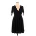 Torrid Casual Dress - A-Line Plunge 3/4 sleeves: Black Solid Dresses - Women's Size 1X Plus