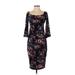 Veronica M. Casual Dress - Sheath Boatneck 3/4 sleeves: Black Print Dresses - Women's Size Small